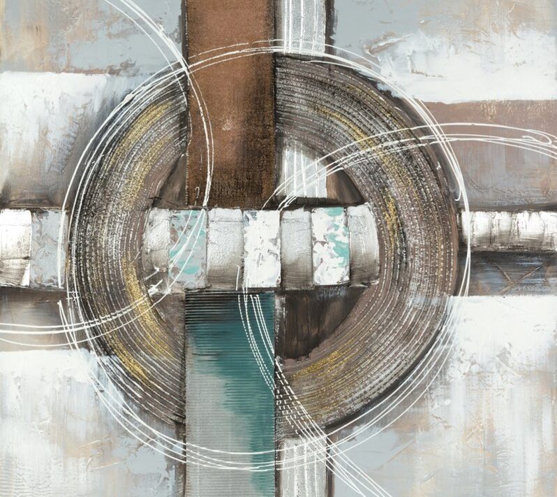 Obraz ręcznie malowany abstrakcyjny geometryczny beżowy 80 X 80 cm – nowoczesny akcent