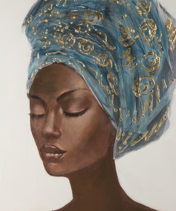 Obraz ręcznie malowany Portret Kobiety w Turbanie beżowy 60 X 80 cm – wprowadza egzotyczny nastrój