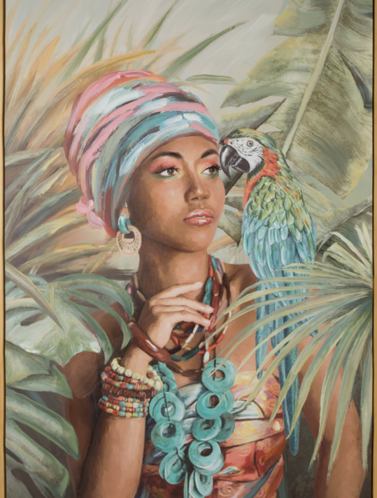 Obraz ręcznie malowany egzotyczny zielony 80 X 120 CM – ożywia wnętrze