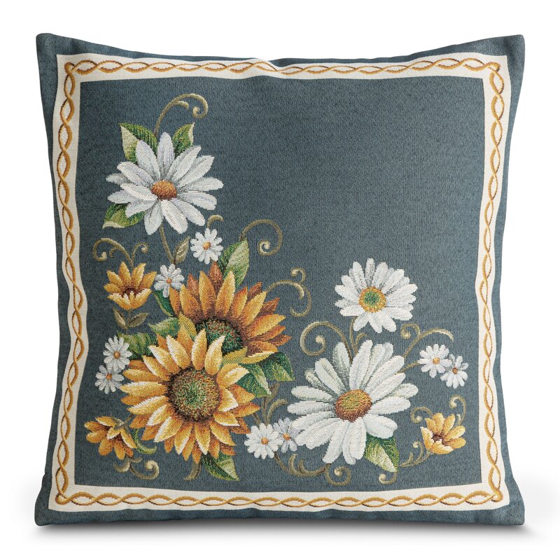 Poszewka gobelinowa kwiaty ciemnoturkusowa 45x45 cm – ożywi wnętrze
