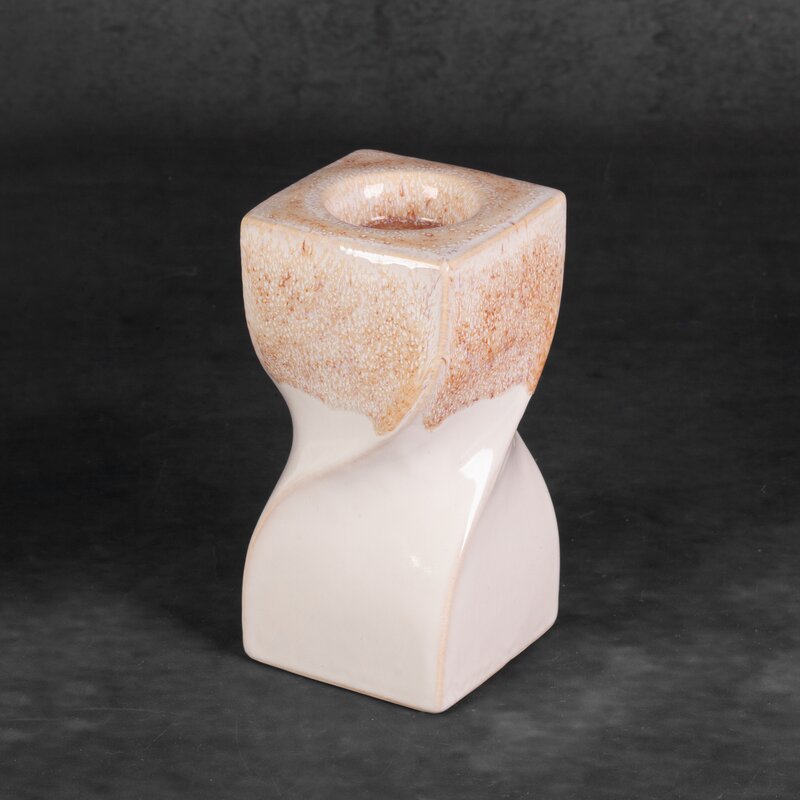 Świecznik ceramiczny Ruben (03) kremowy 8 x 8 x 16 cm – do wnętrz w stylu modern