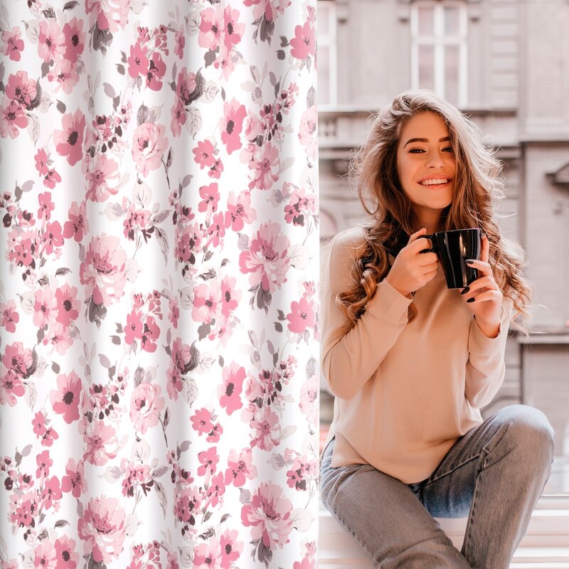 Zasłona gotowa Caren biała 140 X 250 cm – z kwiatowym wzorem