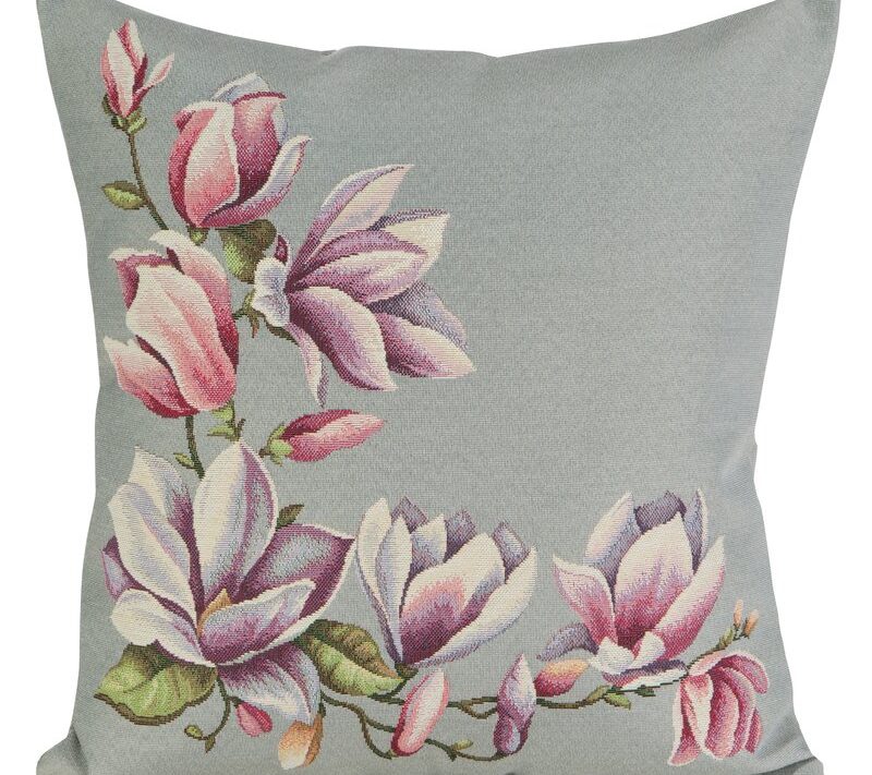 Poszewka gobelinowa z magnolią popielata 45x45 cm – doda uroku wnętrzu