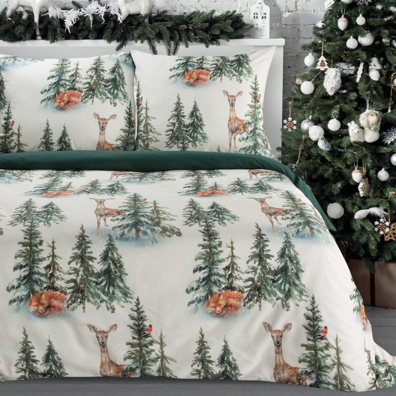 Komplet pościeli świątecznej Deer biały 220 x 200 cm – 100% bawełna