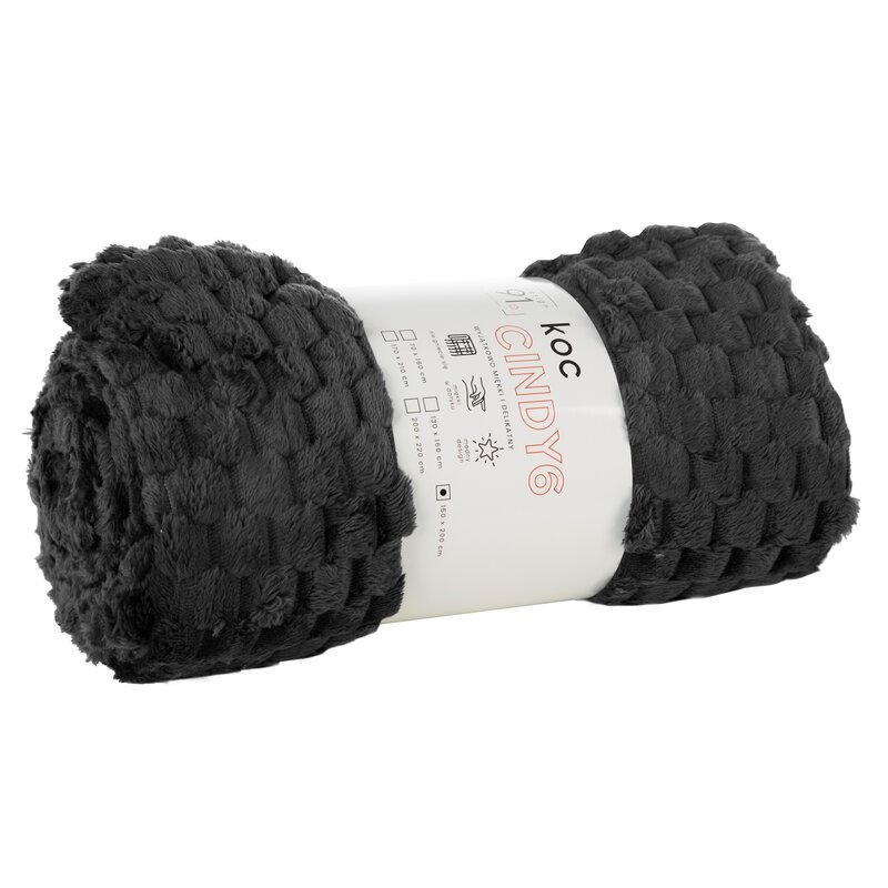 Koc flano Cindy6 czarny 170 x 210 cm – puszysty i miękki