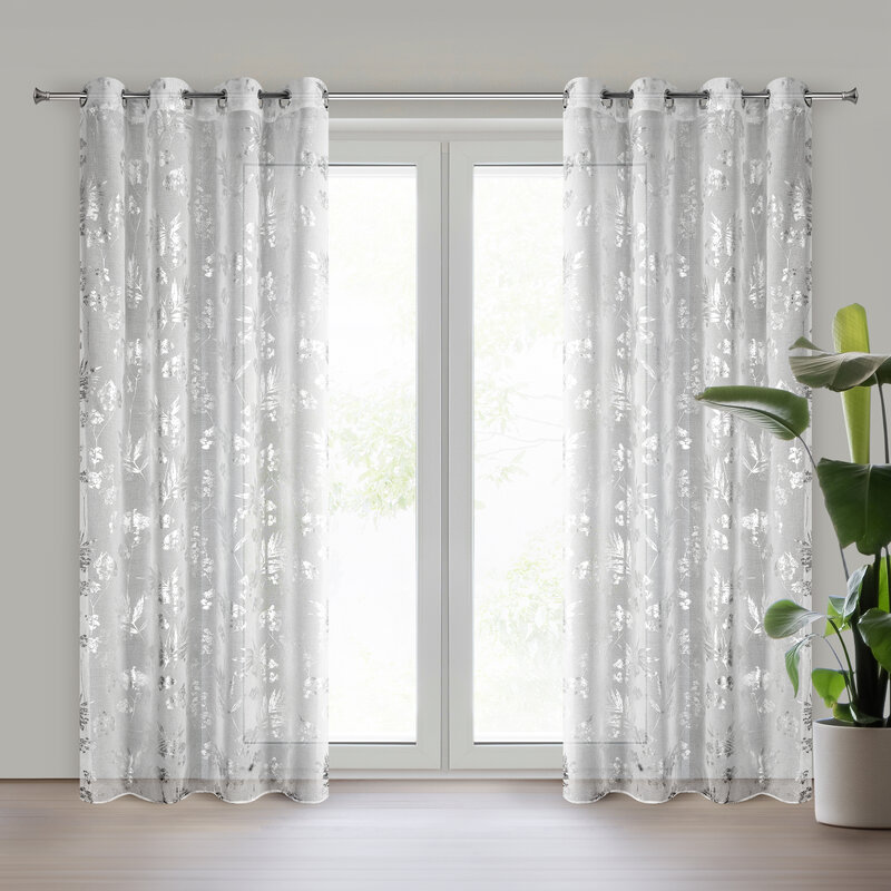 Firana gotowa biała 140 x 250 cm – z błyszczącym nadrukiem