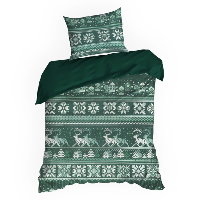 Pościel świąteczna Clover ciemnozielona 160 x 200 cm – 100% bawełna