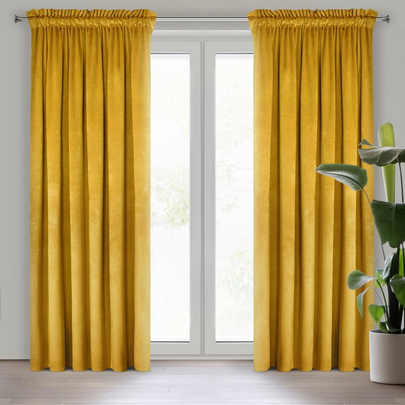 Zasłona gotowa D91 musztardowa 140 x 270 cm – zaciemnia pomieszczenie