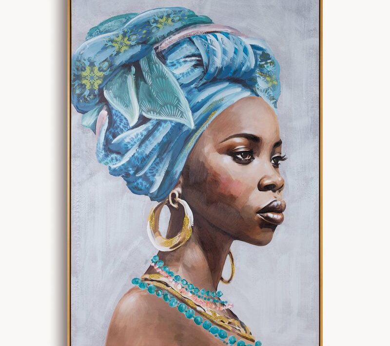 Obraz ręcznie malowany z motywem kobiety szary 80 X 120 cm – dodaje artystycznego charakteru