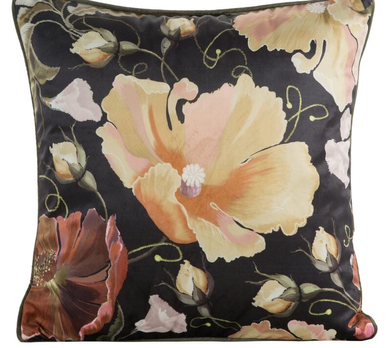 Poszewka welwetowa 115 z kwiatowym wzorem czarna 45 X 45 CM – miękka w dotyku