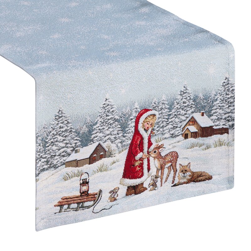 Obrus gobelinowy świąteczny srebrny 45x140 cm – odporny na plamy