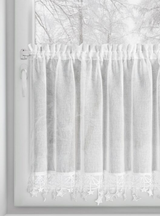 Zasłona świąteczna BIAŁA 150x60 cm – gotowa do zawieszenia