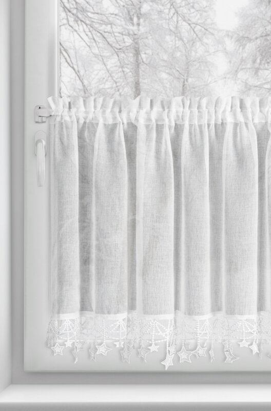 Zasłona świąteczna BIAŁA 150x60 cm – gotowa do zawieszenia