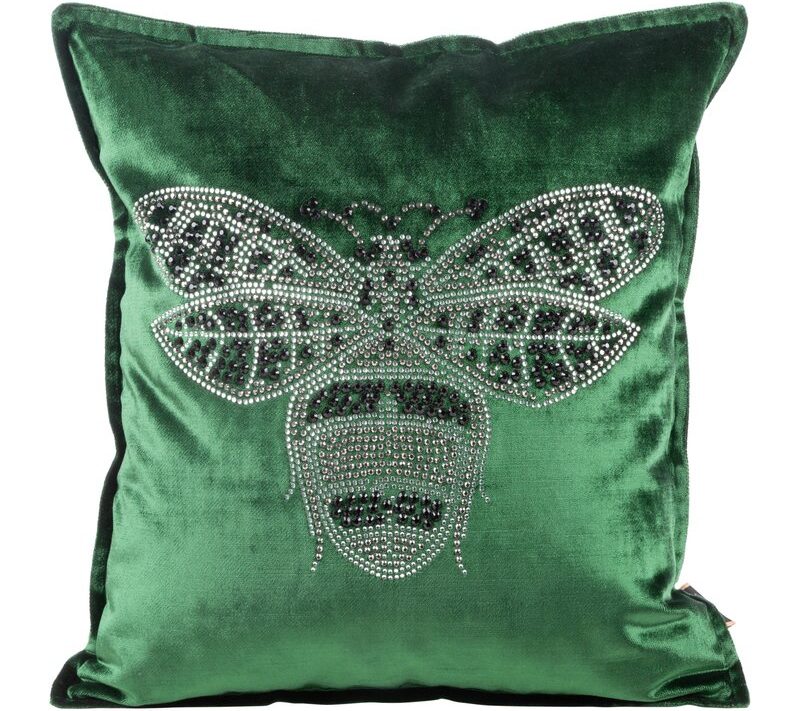 Poszewka velvet ROYAL 2 ciemnozielona 45 x 45 cm – dodatek z pszczołą