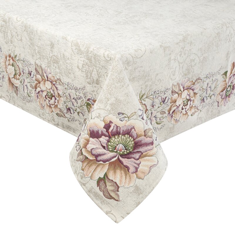 Obrus gobelinowy kwiatowy naturalny 140x180 cm – doda uroku stołu