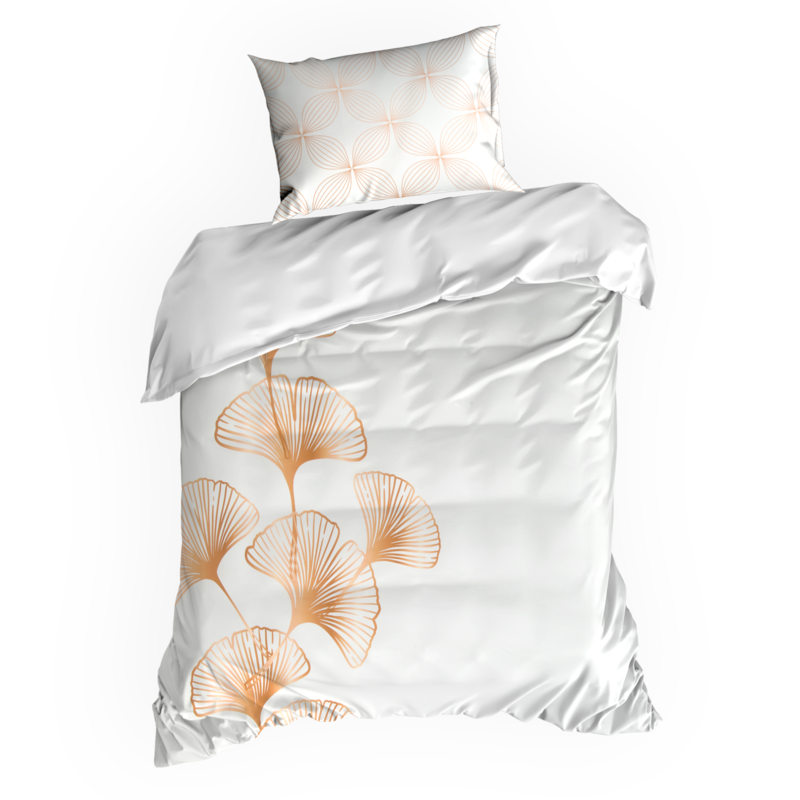 Komplet pościeli z makosatyny Limited Collection biała 160X200 – miękka z liśćmi miłorzębu