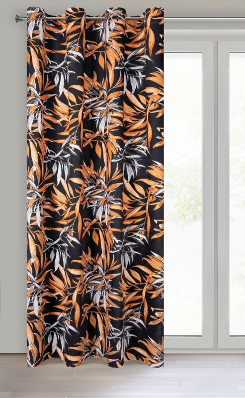 Zasłona gotowa Zoja czarna 140 X 250 cm – welwet z botanicznym wzorem