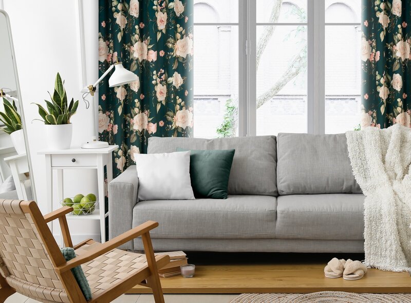 ZASŁONA GOTOWA ROSE NA TAŚMIE 135 X 270 CM CIEMNOZIELONY