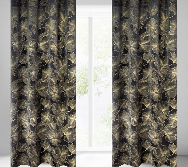 Zasłona gotowa welwet Stella czarna 140 x 250 cm – zaciemnia pomieszczenie