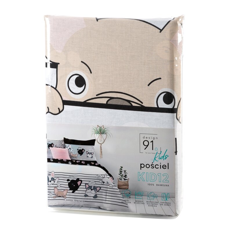 Pościel bawełniana D91 KID 12 biała 160 X 200 cm – z wesołym wzorem piesków