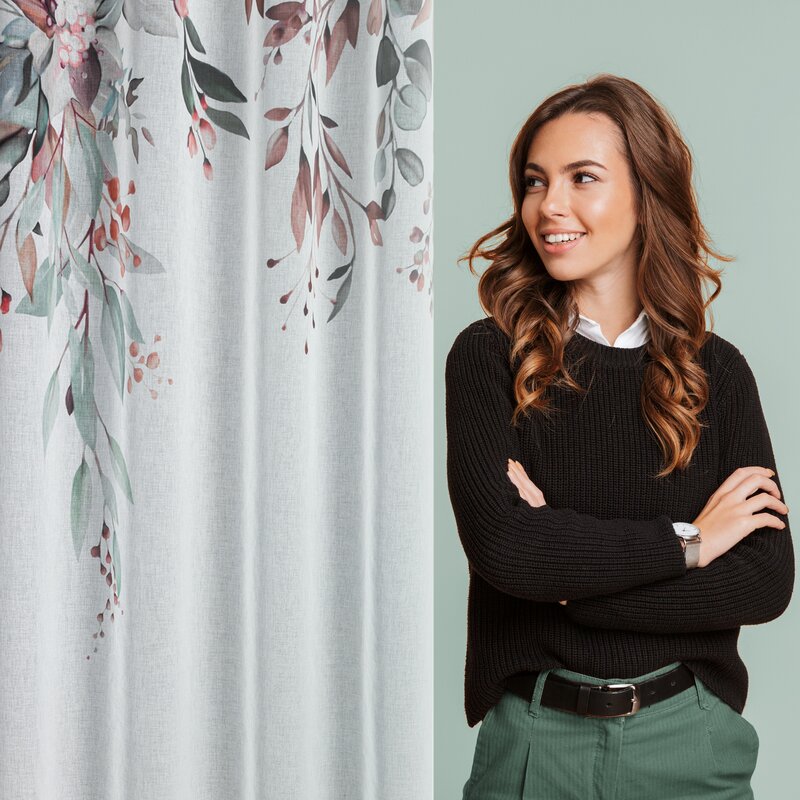 Zasłona gotowa MEG biała 140 X 260 CM – z roślinnym wzorem