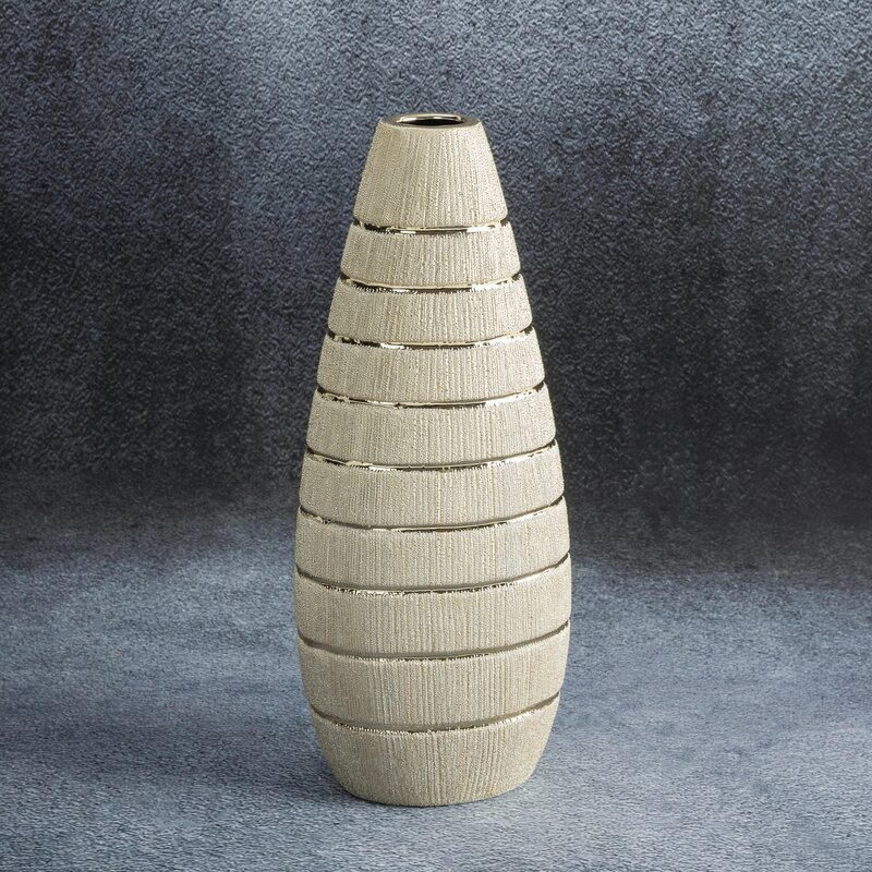 Wazon ceramiczny Melinda szampański fi 18 x 38 cm – na susze i kwiaty