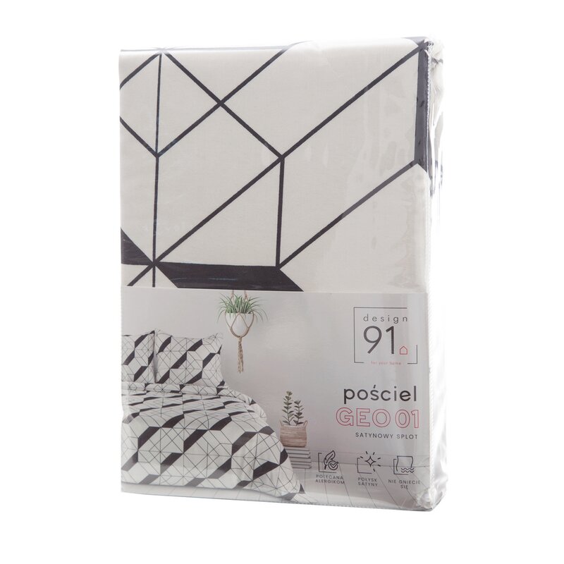 Pościel z mikrofibry D91 Geo 01 kremowa 160 X 200 CM – geometryczny wzór