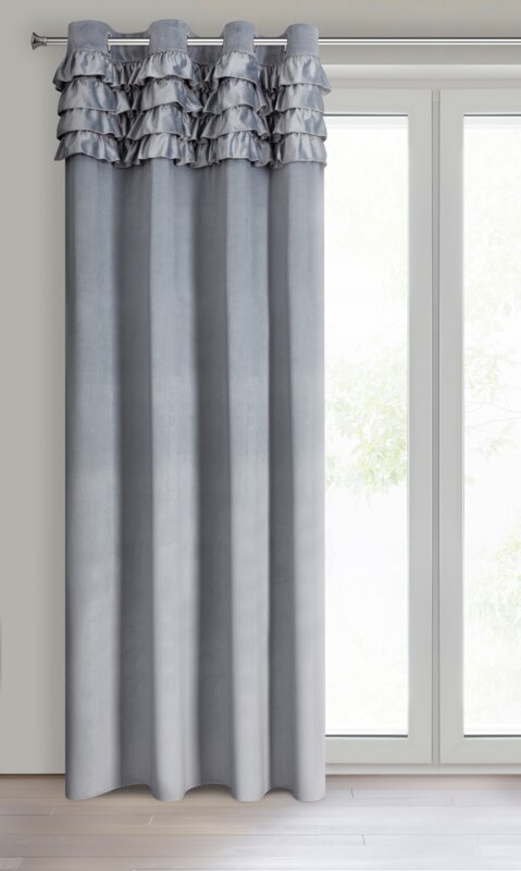 Zasłona gotowa ERIN szara 140 X 250 CM – miękki welwet z falbankami