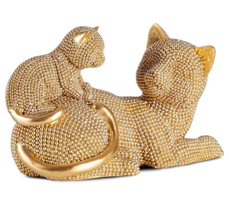 Ceramiczna figurka ELDO złota 19 x 9 x 12 cm – urocza para kotów