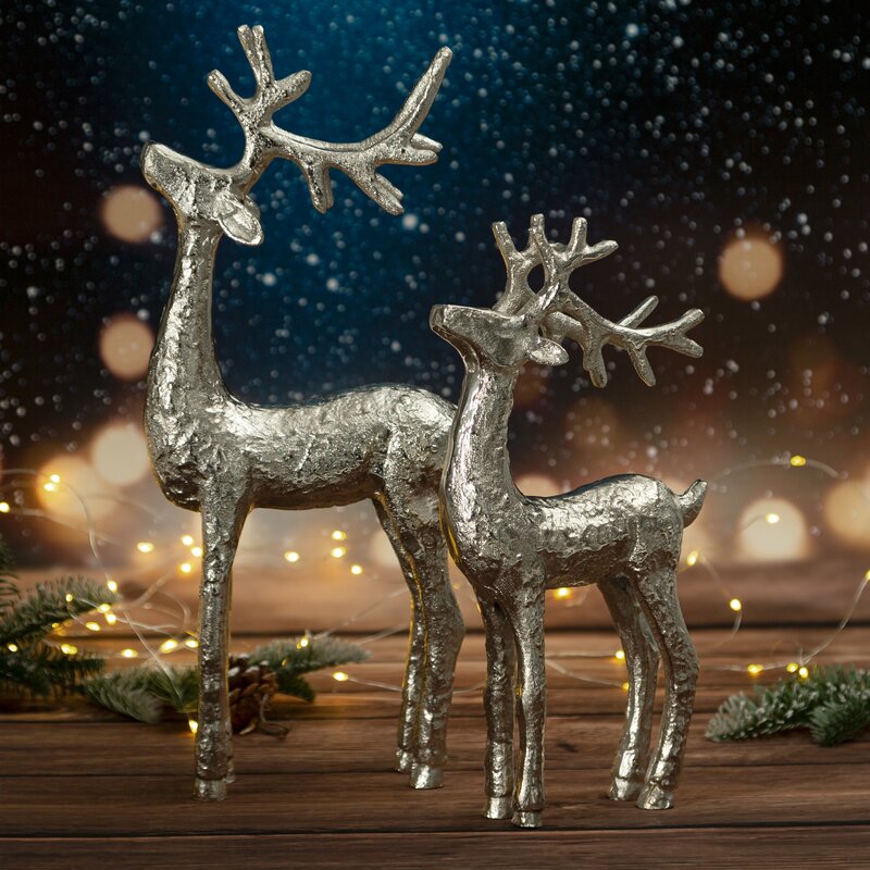 Figurka bożonarodzeniowa srebrna 14 x 5 x 31 cm – metalowa dekoracja
