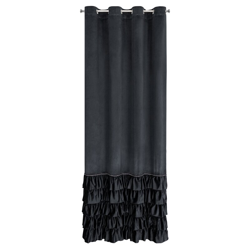Zasłona gotowa z falbanami czarna 140 x 250 cm – zaciemnia pomieszczenie
