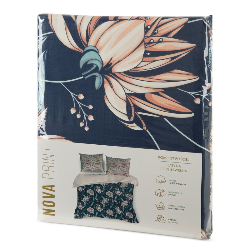 Pościel satynowa Nika 49 granatowa 140 x 200 cm – dla komfortowego snu