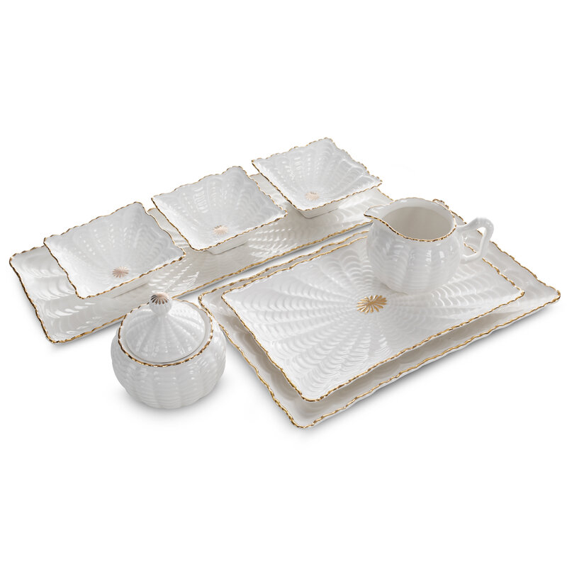 Cukiernica ceramiczna kremowa fi 10 X 11 cm – ze złotym zdobieniem