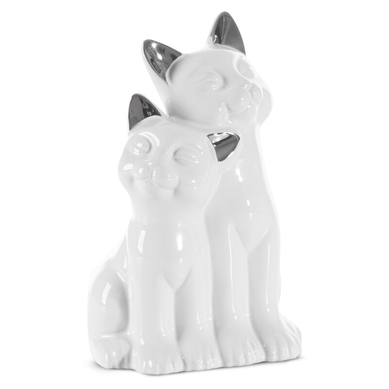 Figurka ceramiczna z kotami biała 14 x 12 x 22 cm – doda uroku wnętrzu