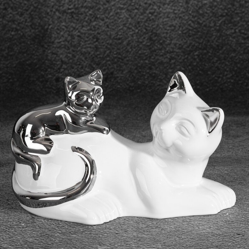 Figurka ceramiczna kot biały 20 x 11 x 12 cm – urocza ozdoba