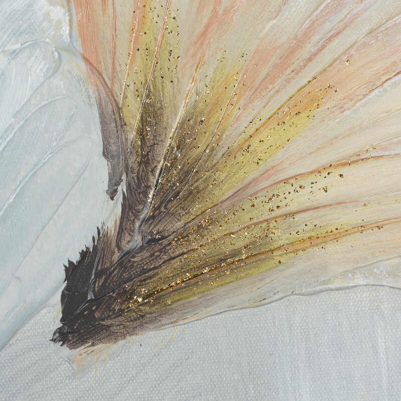 Obraz ręcznie malowany pastelowy motyw liści beżowy 50 X 70 cm – wprowadza harmonię