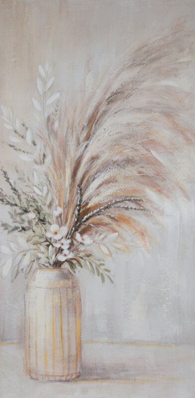 Obraz ręcznie malowany kwiatowy beżowy 60 X 120 cm – idealny do sypialni