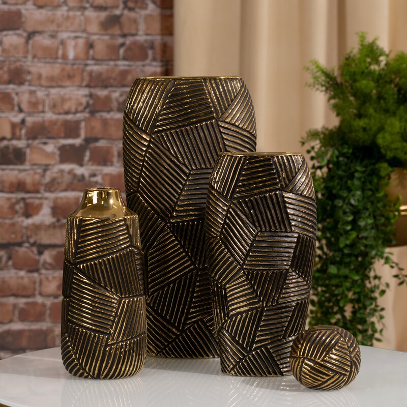 Wazon ceramiczny Emmi czarny 21 x 9 x 28 cm – na suszone kwiaty