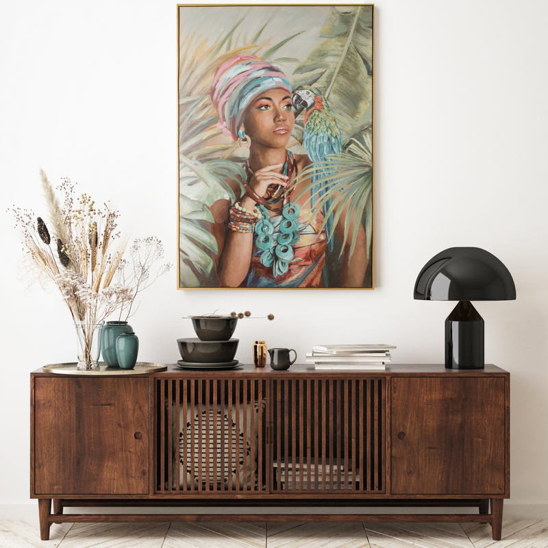 Obraz ręcznie malowany egzotyczny zielony 80 X 120 CM – ożywia wnętrze