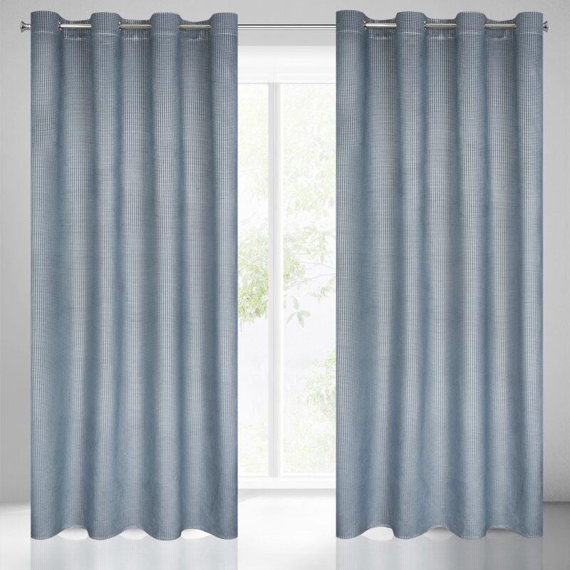 Zasłona gotowa Darcy granatowa 140 X 250 CM – z wzorem pepitki