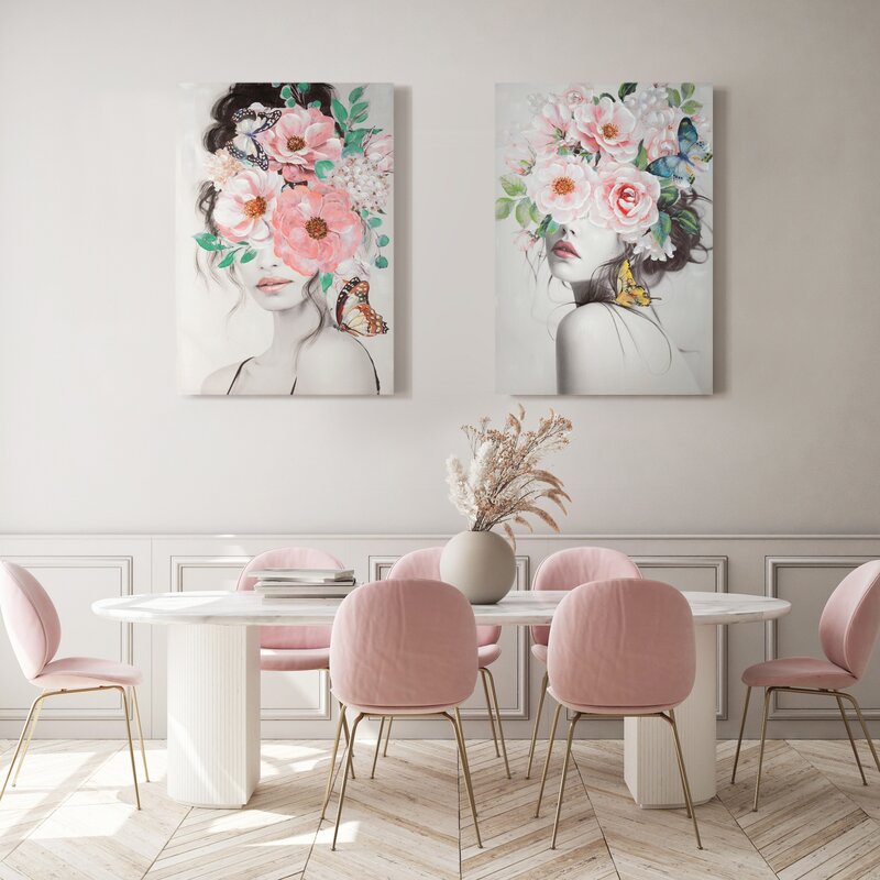 Obraz ręcznie malowany różowy 70 X 100 CM – romantyczny nastrój
