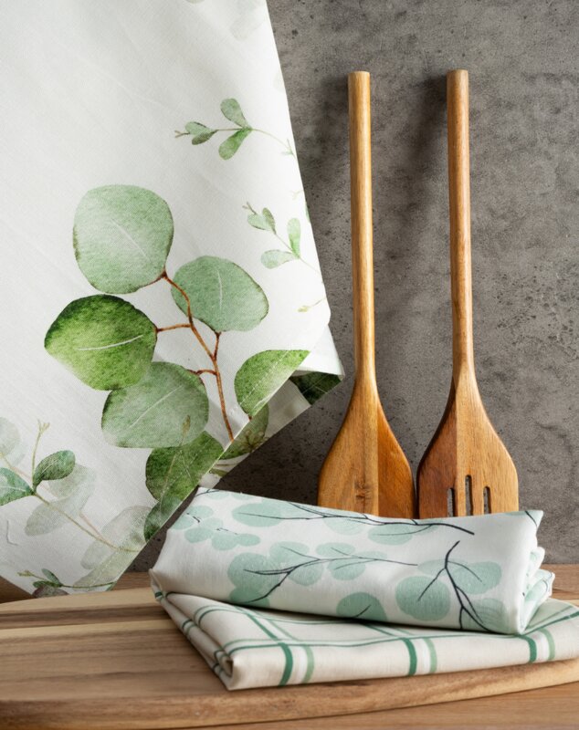 Komplet ściereczek kuchennych 3szt 50x75 cm bawełniany kolor biały, zielony 200 g/m2 OLIVE – stylowy dodatek