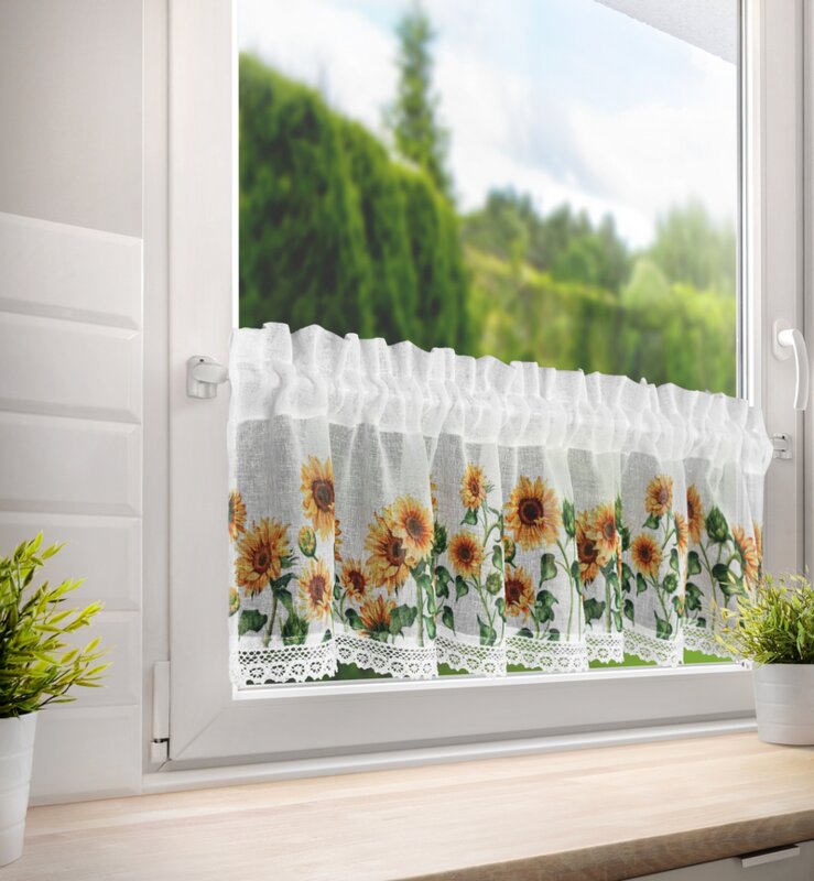 Zazdrostka gotowa Helia biała 150 X 30 cm – z motywem słoneczników