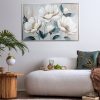 Obraz ręcznie malowany białe kwiaty biały 60 X 90 CM – wnosi świeżość