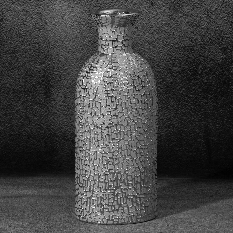 Wazon ceramiczny Riso srebrny 16 x 11 x 40 cm – idealny na ozdoby