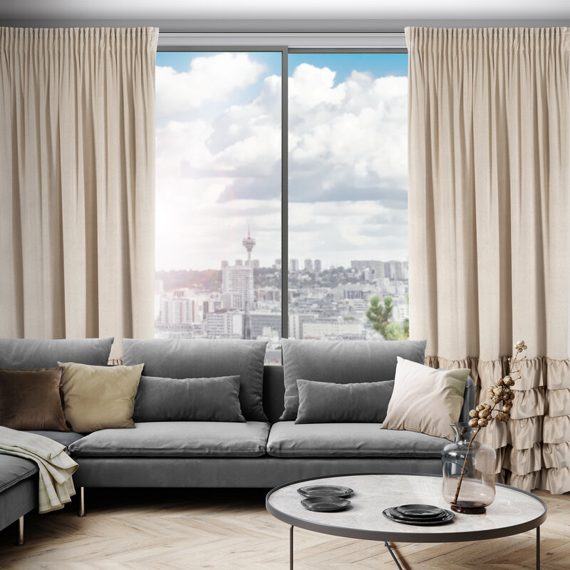 Zasłona gotowa z falbanami beżowa 140 x 270 cm – doda ciepła wnętrzu
