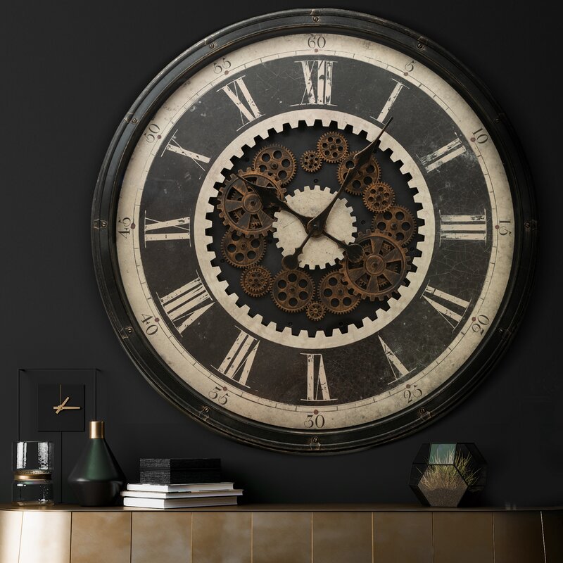 Zegar ścienny industrialny czarny O 76 x 8 cm – stylowy dodatek do wnętrz