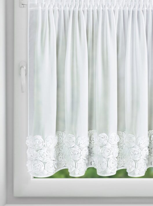 Zasłona gotowa Roses 11 biała 150 X 90 CM – subtelnie filtruje światło