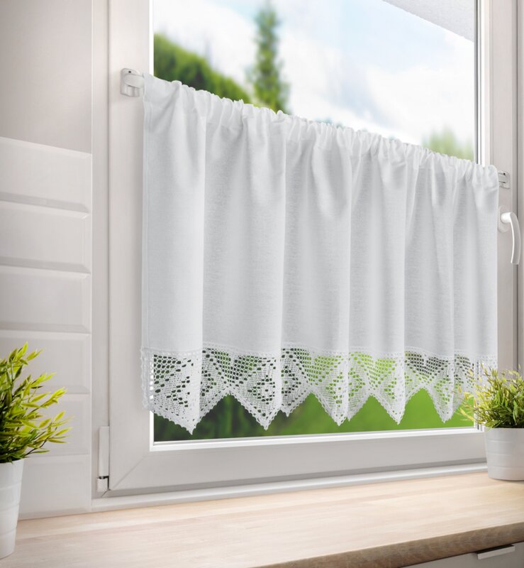 Firana gotowa ISAAC biała 150 X 60 CM – z koronką, filtrująca światło