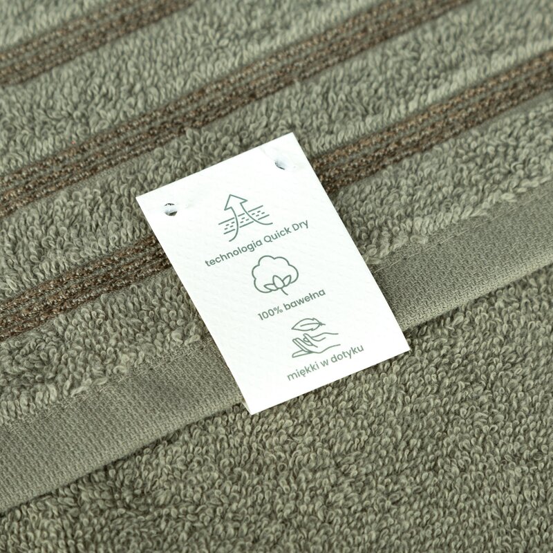 Ręcznik do rąk 30x50 cm bawełniany kolor oliwkowy z ozdobną bordiurą 380 g/m2 SABA – miękki i chłonny